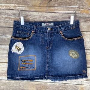Denim Skirt Raw Edge Hem & Embellishment